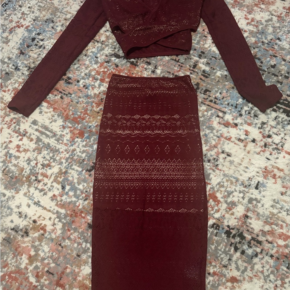 Elegant Burgundy Knit Skirt